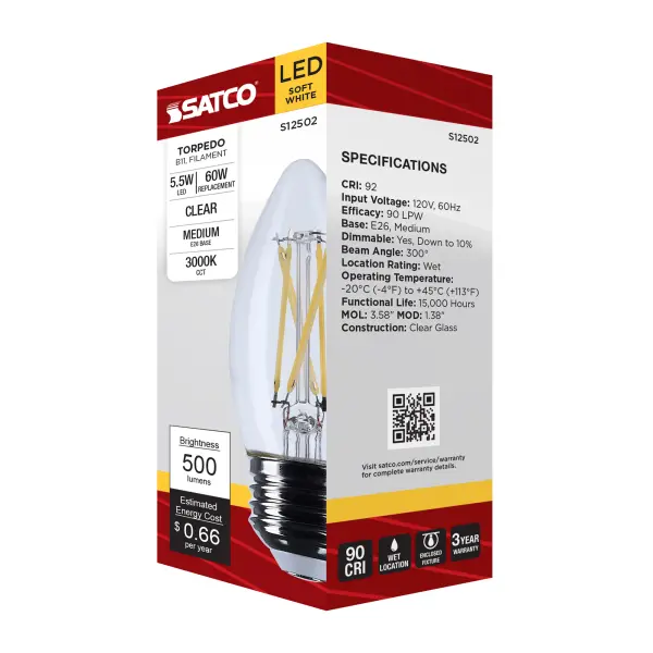 5.5 Watt B11 LED - Medium Base - Clear - 3000K CCT - 120 Volt - Image 7