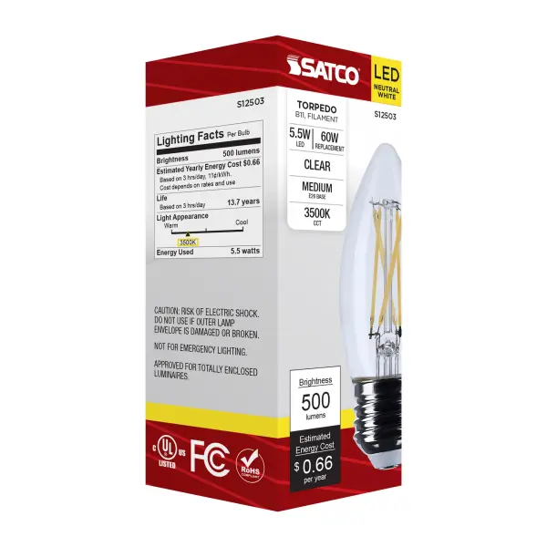 5.5 Watt B11 LED - Medium Base - Clear - 3500K CCT - 120 Volt - Image 6
