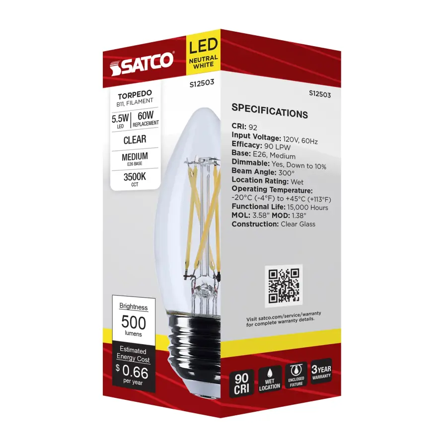 5.5 Watt B11 LED - Medium Base - Clear - 3500K CCT - 120 Volt - Image 7