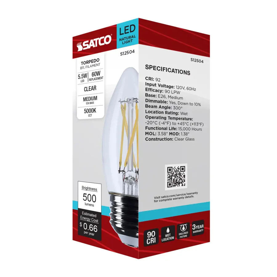 5.5 Watt B11 LED - Medium Base - Clear - 5000K CCT - 120 Volt - Image 8