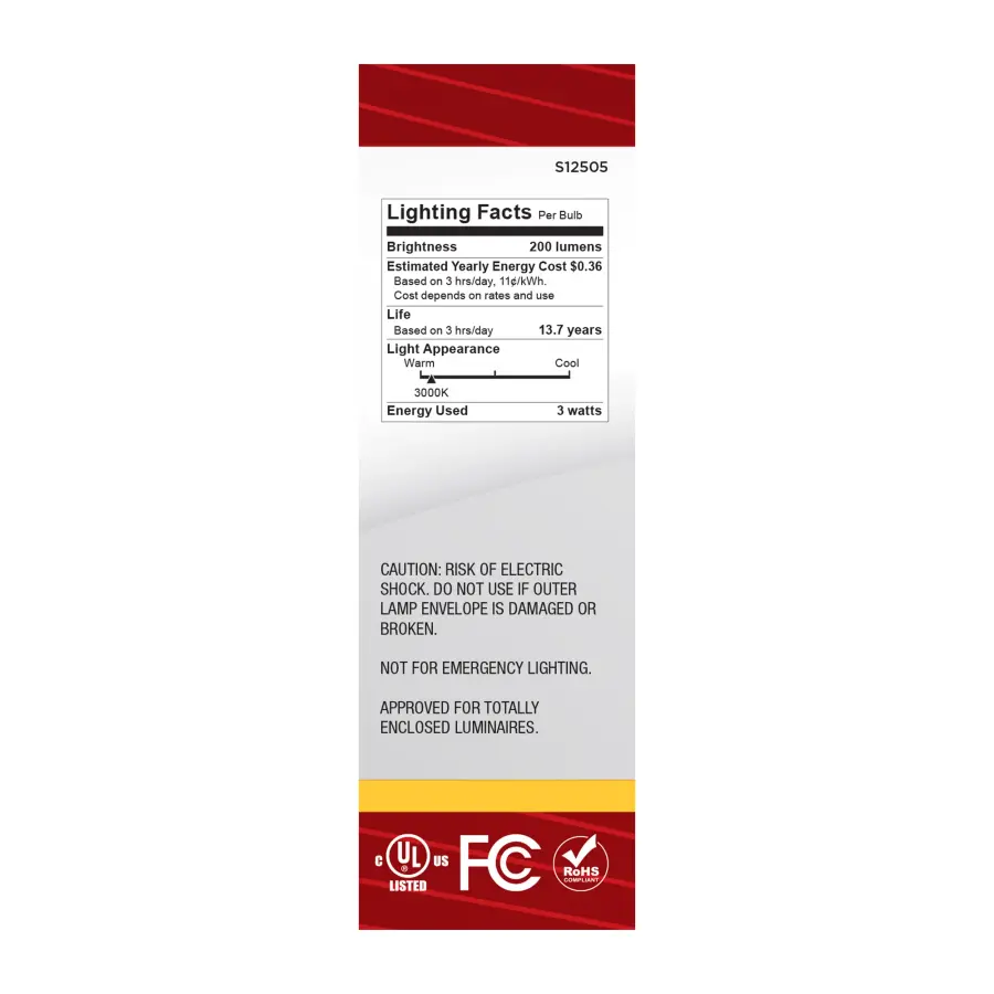 3 Watt CA10 LED - Candelabra Base - Clear - 3000K CCT - 120 Volt - Image 6