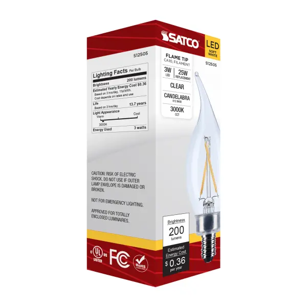 3 Watt CA10 LED - Candelabra Base - Clear - 3000K CCT - 120 Volt - Image 7