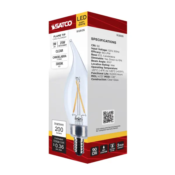 3 Watt CA10 LED - Candelabra Base - Clear - 3000K CCT - 120 Volt - Image 8