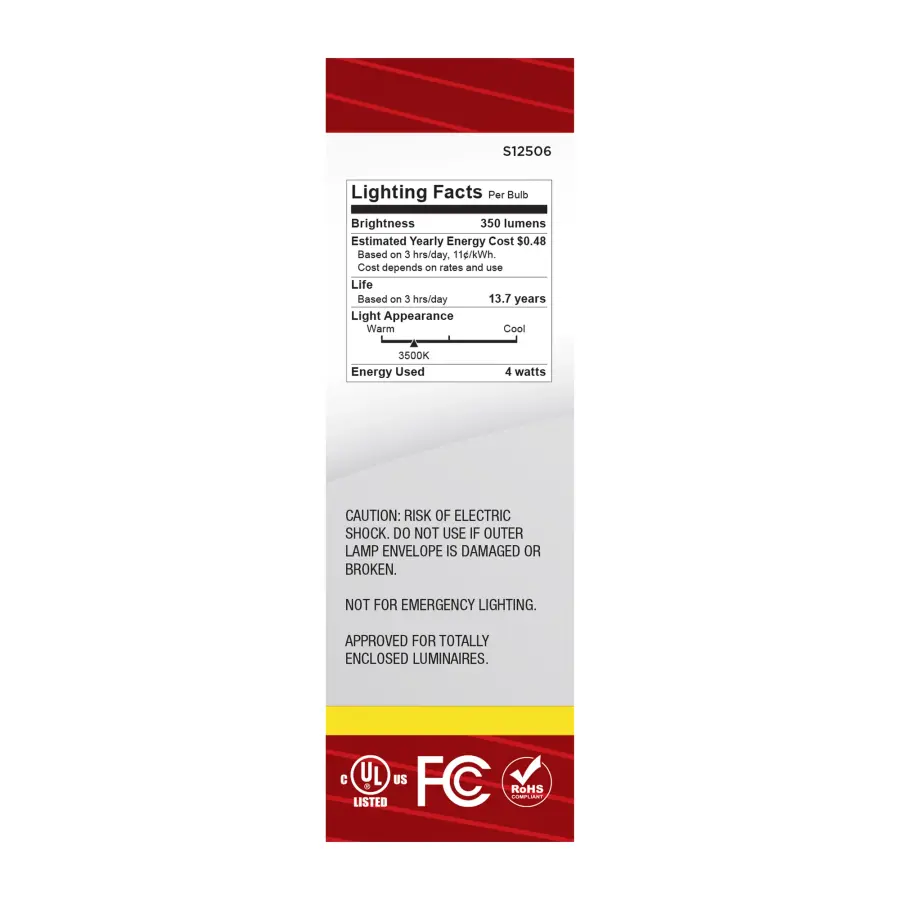 4 Watt CA10 LED - Candelabra Base - Clear - 3500K CCT - 120 Volt - Image 5