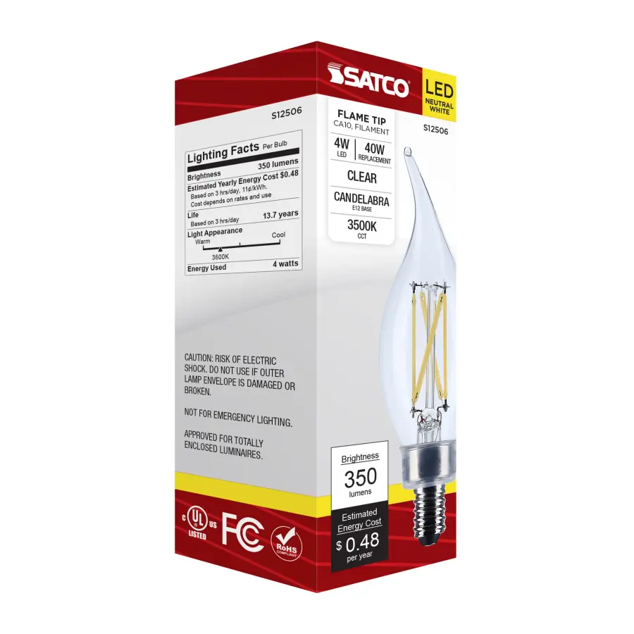 4 Watt CA10 LED - Candelabra Base - Clear - 3500K CCT - 120 Volt - Image 6