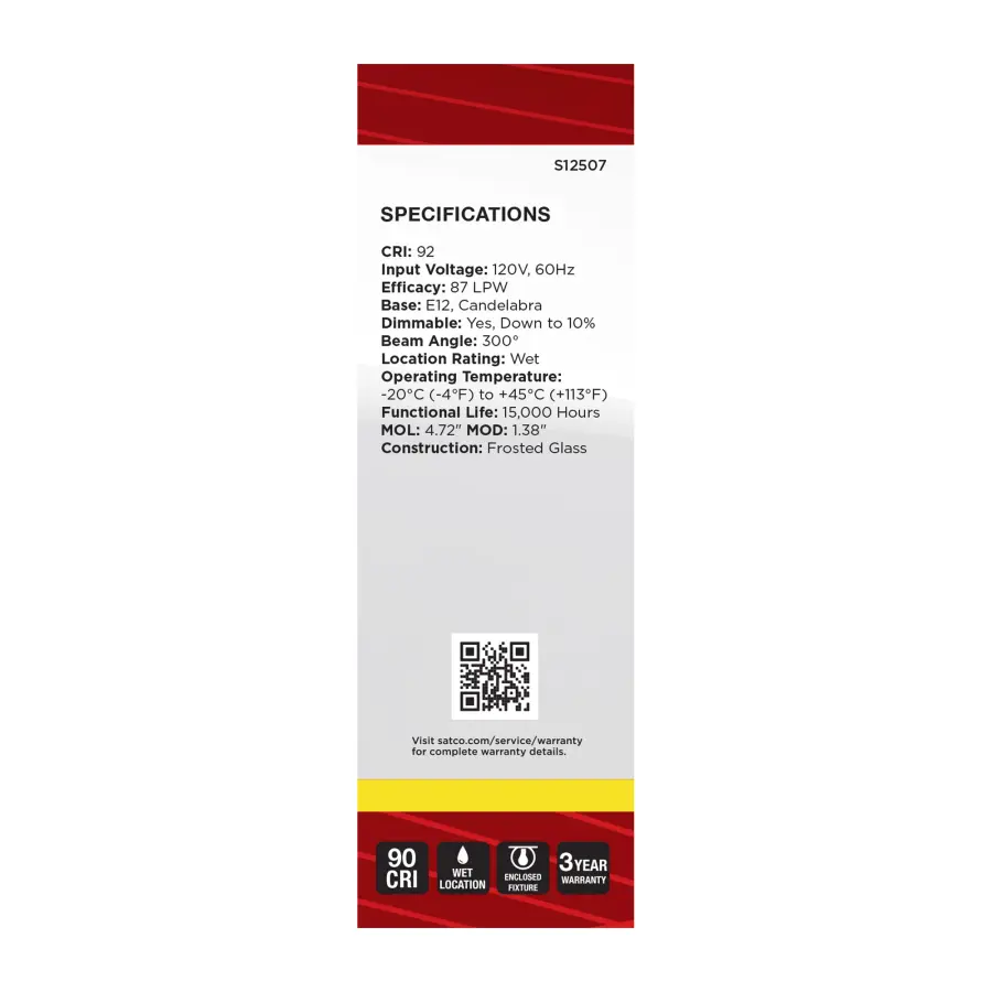 4 Watt CA10 LED - Candelabra Base - Frost Finish - 3500K CCT - 120 Volt - Image 5