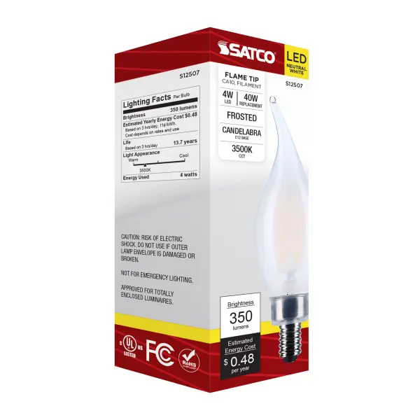 4 Watt CA10 LED - Candelabra Base - Frost Finish - 3500K CCT - 120 Volt - Image 7
