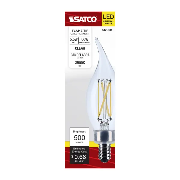Satco's 5.5-watt LED lamp is traditional, yet contemporary with its vintage style and energy saving LED technology. Elegantly illuminate any room in the house with this dimmable, clear bulb. Sophisticated and modern, this lamp delivers 15,000 hours of neutral white light. - alternate view