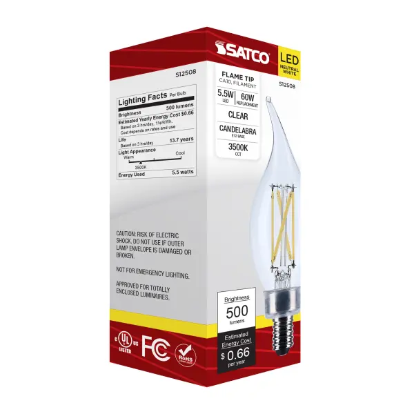 5.5 Watt CA10 LED - Candelabra Base - Clear - 3500K CCT - 120 Volt - Image 6