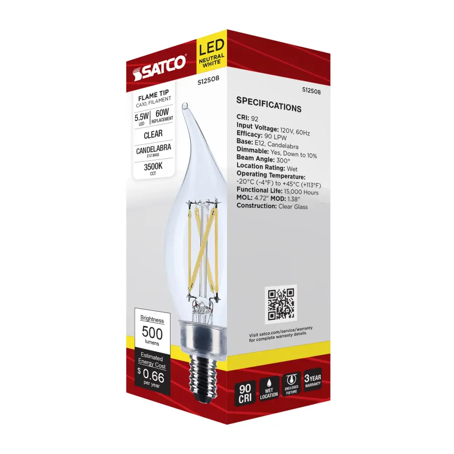 5.5 Watt CA10 LED - Candelabra Base - Clear - 3500K CCT - 120 Volt - Image 7