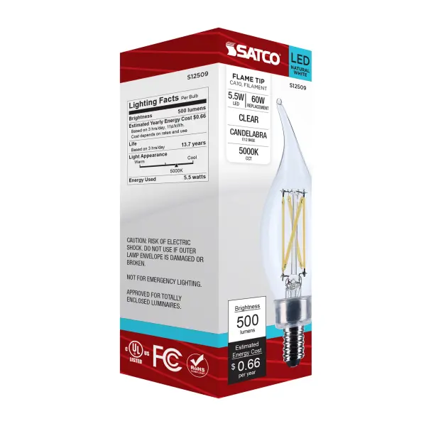 5.5 Watt CA10 LED - Candelabra Base - Clear - 5000K CCT - 120 Volt - Image 7