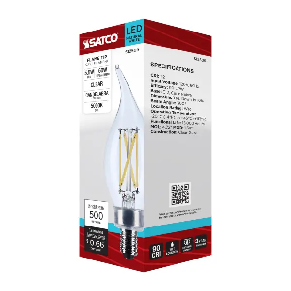 5.5 Watt CA10 LED - Candelabra Base - Clear - 5000K CCT - 120 Volt - Image 8