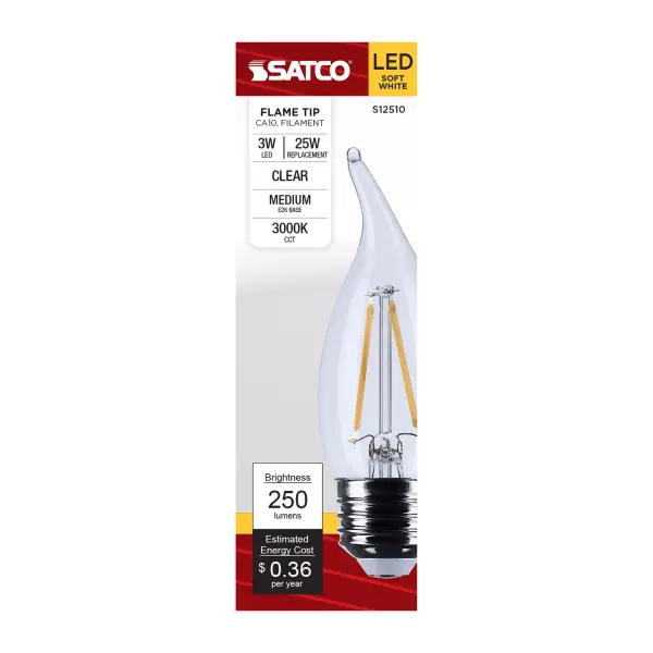 3 Watt CA10 LED - Medium Base - Clear - 3000K CCT - 120 Volt - Image 3