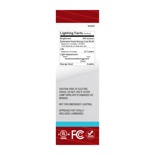 4 Watt CA10 LED - Medium Base - Clear - 5000K CCT - 120 Volt - Image 5