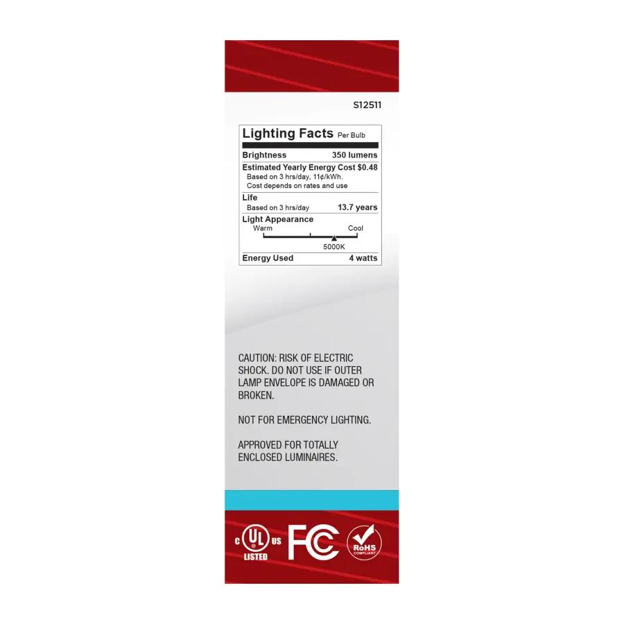 4 Watt CA10 LED - Medium Base - Clear - 5000K CCT - 120 Volt - Image 5