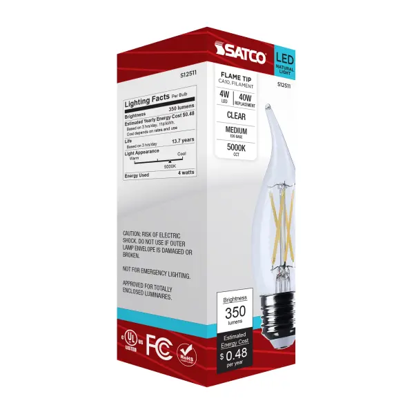 4 Watt CA10 LED - Medium Base - Clear - 5000K CCT - 120 Volt - Image 6