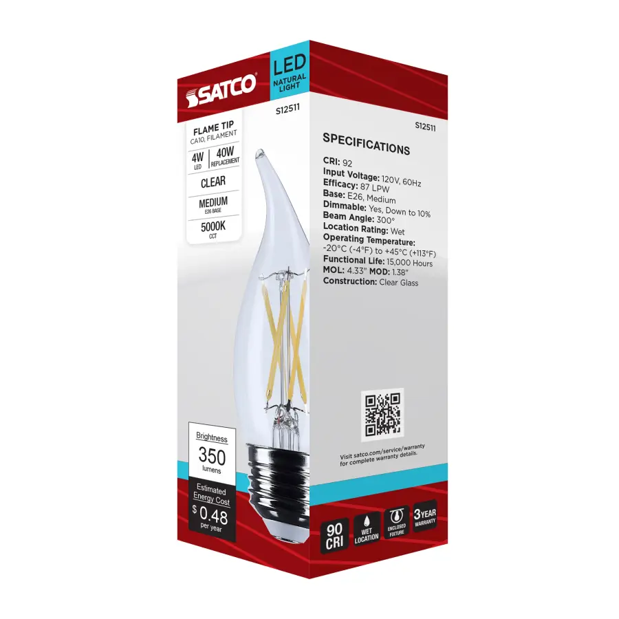 4 Watt CA10 LED - Medium Base - Clear - 5000K CCT - 120 Volt - Image 7