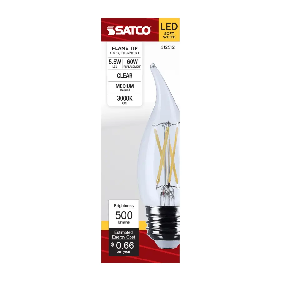 5.5 Watt CA10 LED - Medium Base - Clear - 3000K CCT - 120 Volt - Image 2
