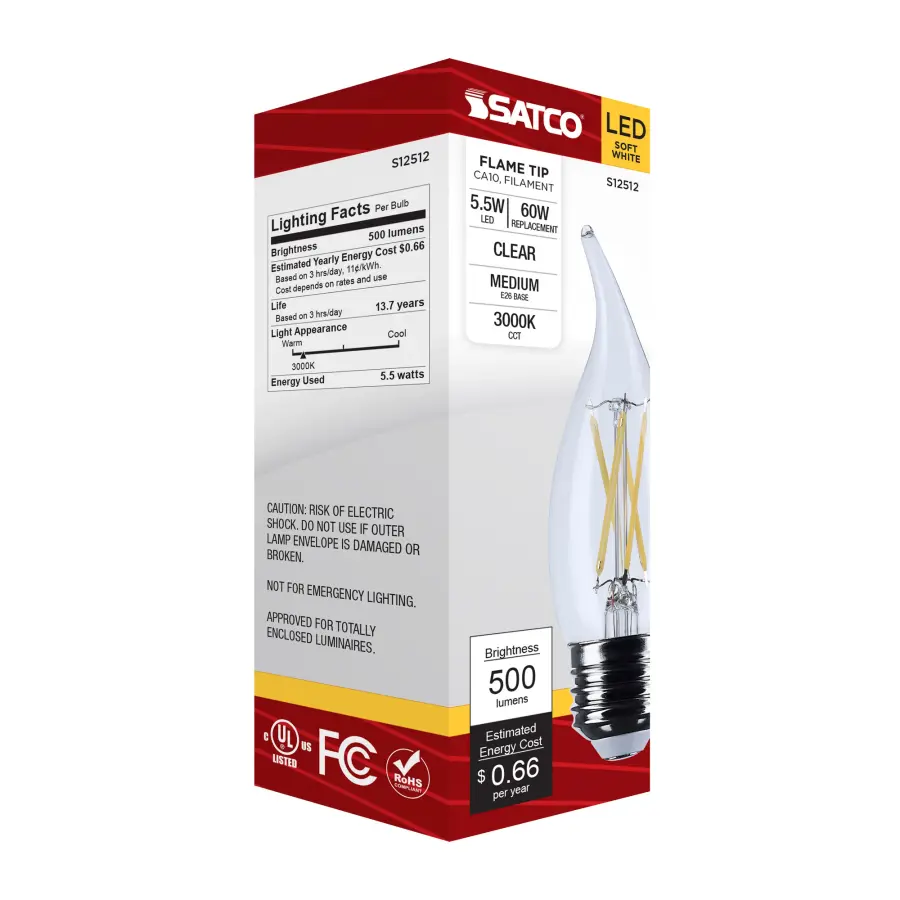 5.5 Watt CA10 LED - Medium Base - Clear - 3000K CCT - 120 Volt - Image 6