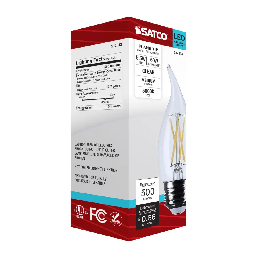 5.5 Watt CA10 LED - Medium Base - Clear - 5000K CCT - 120 Volt - Image 7