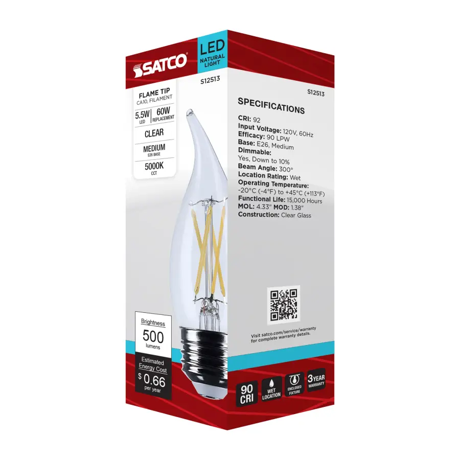 5.5 Watt CA10 LED - Medium Base - Clear - 5000K CCT - 120 Volt - Image 8