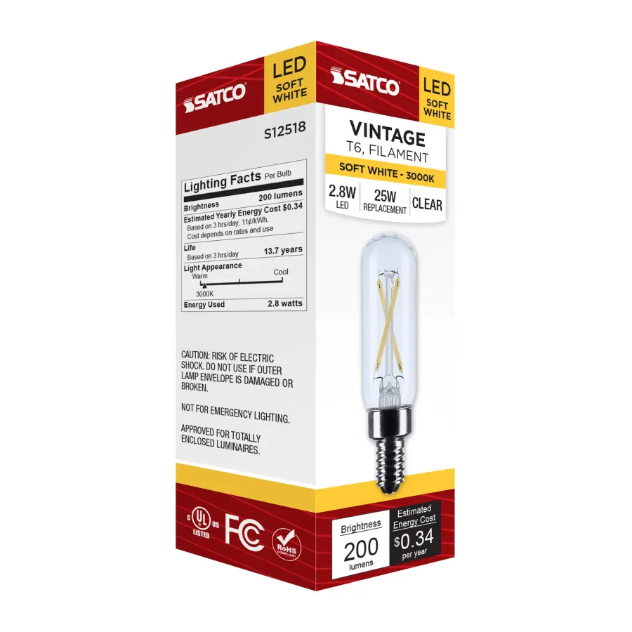 2.8 Watt T6 LED - Candelabra Base - Clear - 3000K CCT - 120 Volt - Image 6