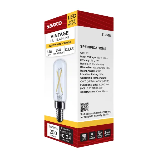2.8 Watt T6 LED - Candelabra Base - Clear - 3000K CCT - 120 Volt - Image 7