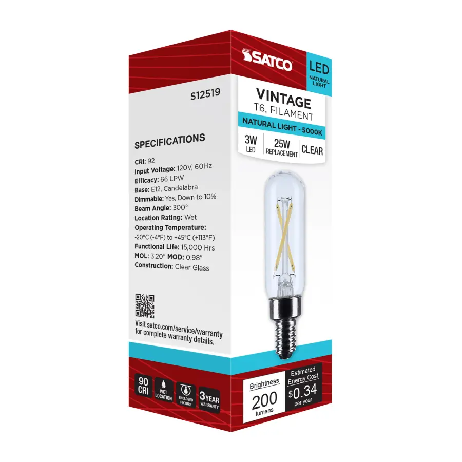 2.8 Watt T6 LED - Candelabra Base - Clear - 5000K CCT - 120 Volt - Image 7