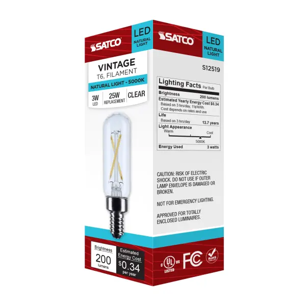 2.8 Watt T6 LED - Candelabra Base - Clear - 5000K CCT - 120 Volt - Image 8