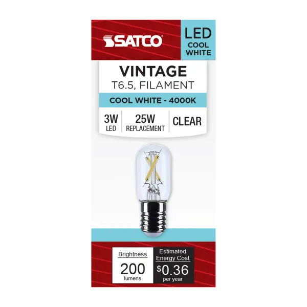 Satco's 3-watt, LED lamp is traditional, yet contemporary with its vintage style and energy saving LED technology. Elegantly illuminate any room in the house with this dimmable, clear bulb. Sophisticated and modern, this lamp delivers 15,000 hours of cool white light. - alternate view