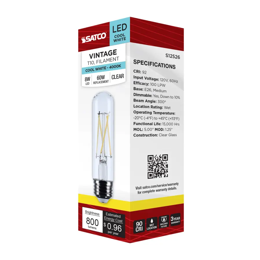8 Watt T10 LED - Medium Base - Clear - 4000K CCT - 120 Volt - Image 7
