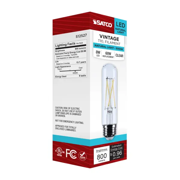 8 Watt T10 LED - Medium Base - Clear - 5000K CCT - 120 Volt - Image 7