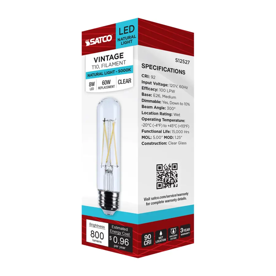 8 Watt T10 LED - Medium Base - Clear - 5000K CCT - 120 Volt - Image 8