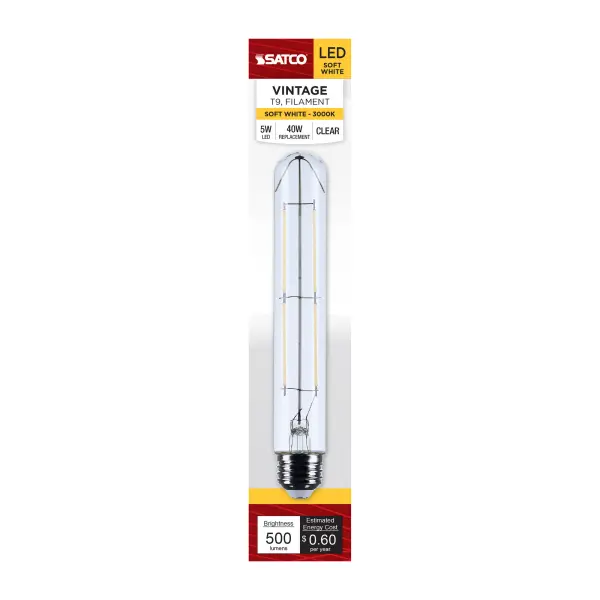 Satco's 5-watt, T9 LED lamp is traditional, yet contemporary with its vintage style and energy saving LED technology. Elegantly illuminate any room in the house with this dimmable, clear bulb. Sophisticated and modern, this lamp delivers 15,000 hours of soft white light. - alternate view