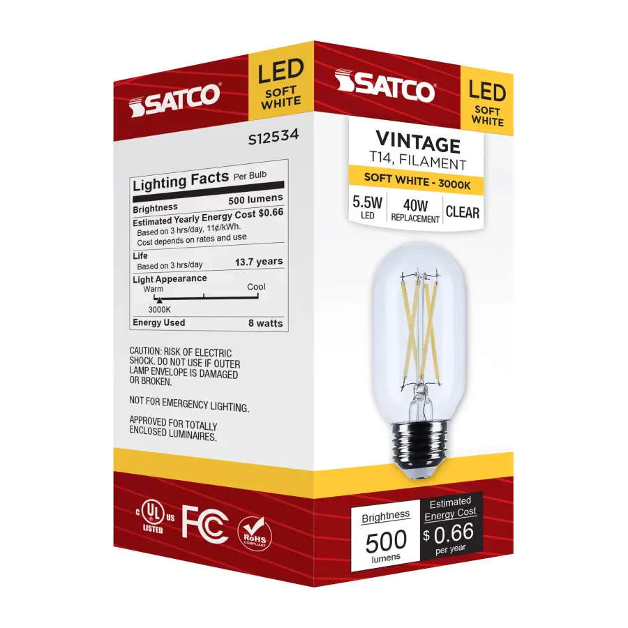 5.5 Watt T14 LED - Medium Base - Clear - 3000K CCT - 120 Volt - Image 7