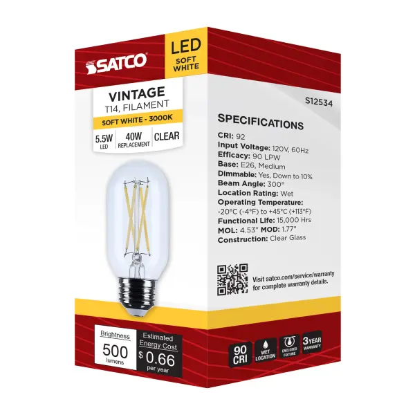5.5 Watt T14 LED - Medium Base - Clear - 3000K CCT - 120 Volt - Image 8