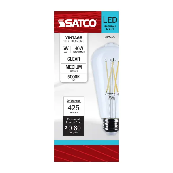 5 Watt ST19 LED - Medium Base - Clear - 5000K CCT - 120 Volt - Image 3