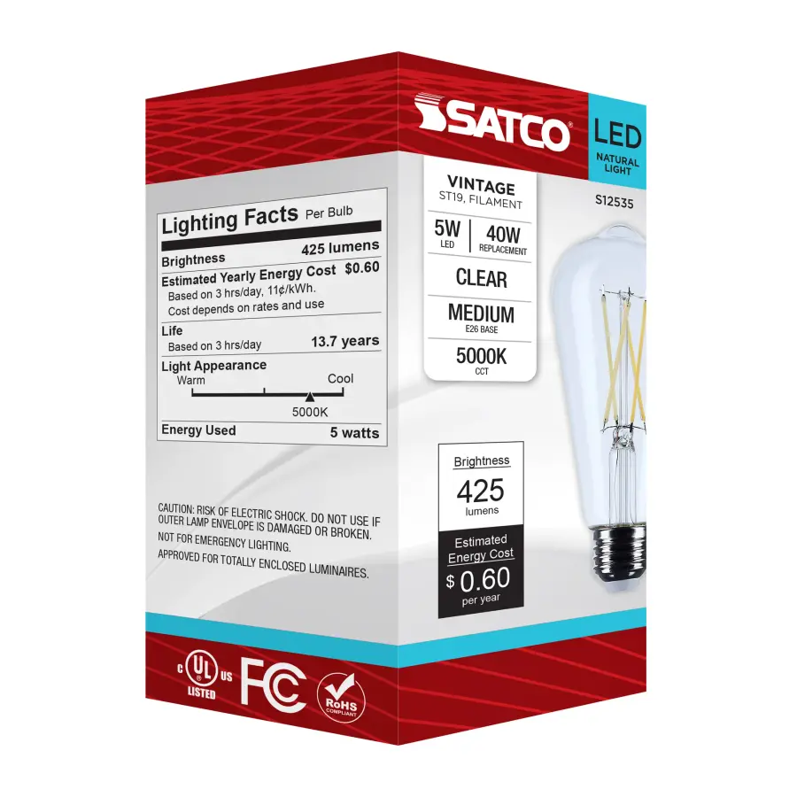 5 Watt ST19 LED - Medium Base - Clear - 5000K CCT - 120 Volt - Image 7