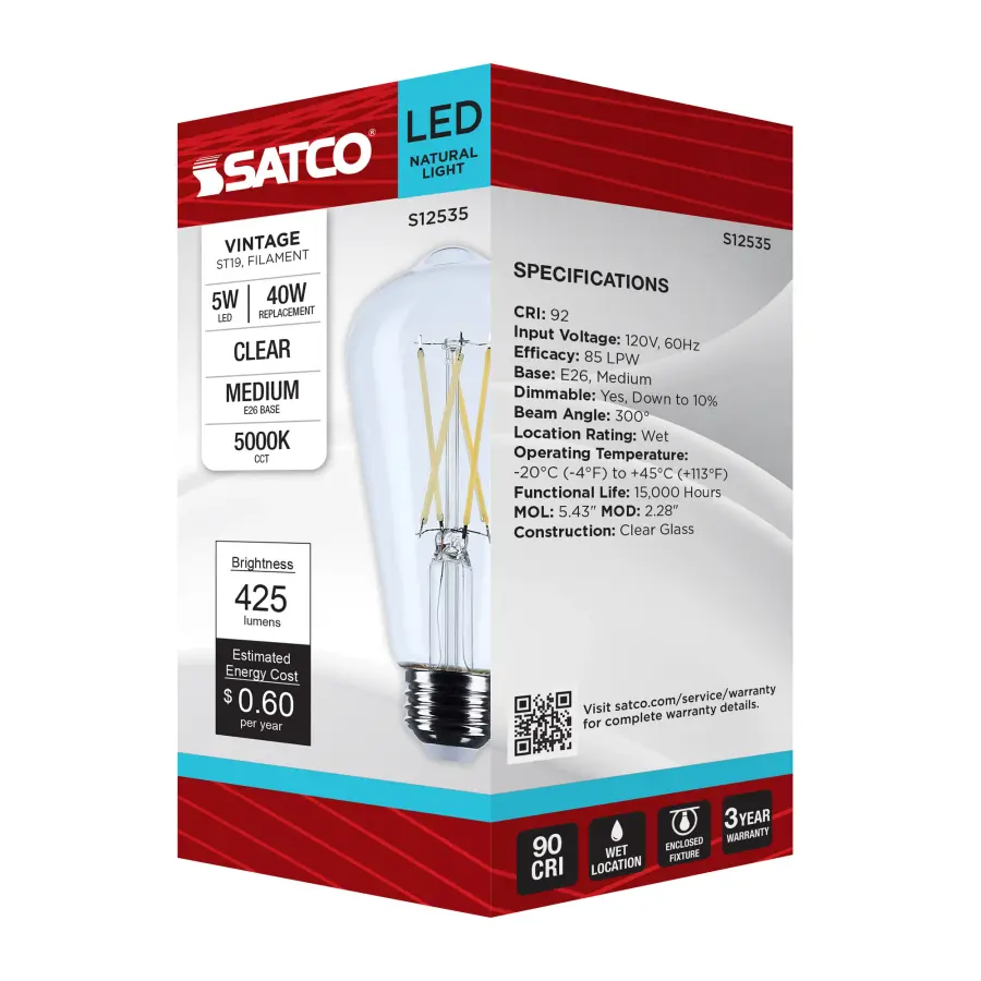 5 Watt ST19 LED - Medium Base - Clear - 5000K CCT - 120 Volt - Image 8