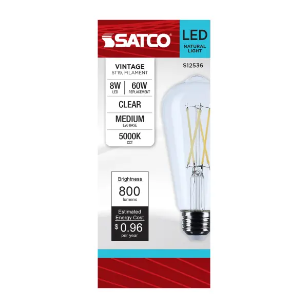 Satco's 8-watt, LED lamp is traditional, yet contemporary with its vintage style and energy saving LED technology. Elegantly illuminate any room in the house with this dimmable, clear bulb. Sophisticated and modern, this lamp delivers 15,000 hours of natural light. - alternate view