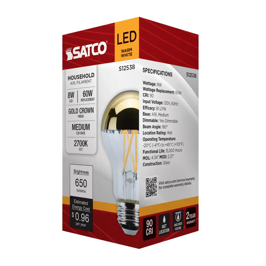 8 Watt A19 LED - Medium Base - 2700K CCT - Gold Crown - 60 Watt Replacement - Image 7