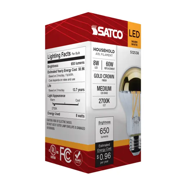 8 Watt A19 LED - Medium Base - 2700K CCT - Gold Crown - 60 Watt Replacement - Image 8