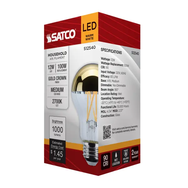 12 Watt A19 LED - Medium Base - 2700K CCT - Gold Crown - 100 Watt Replacement - Image 7
