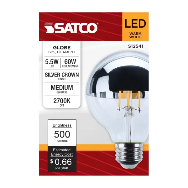 5.5 Watt G25 LED - Medium Base - 2700K CCT - Silver Crown - 60 Watt Replacement - Image 3