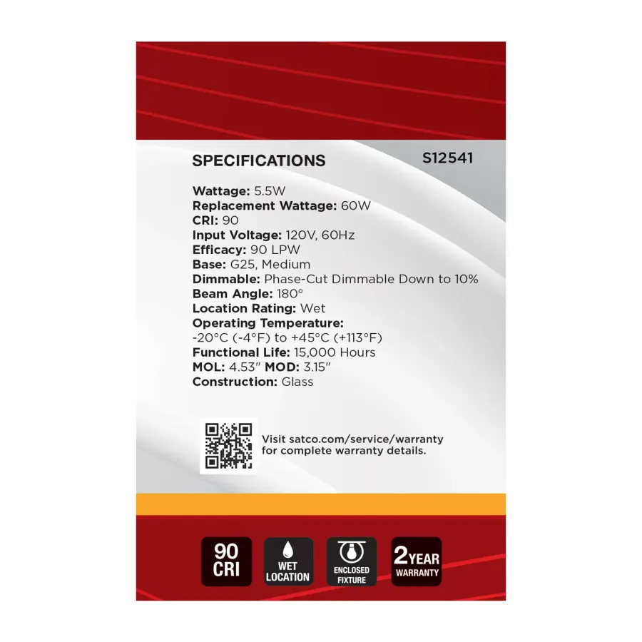 5.5 Watt G25 LED - Medium Base - 2700K CCT - Silver Crown - 60 Watt Replacement - Image 5