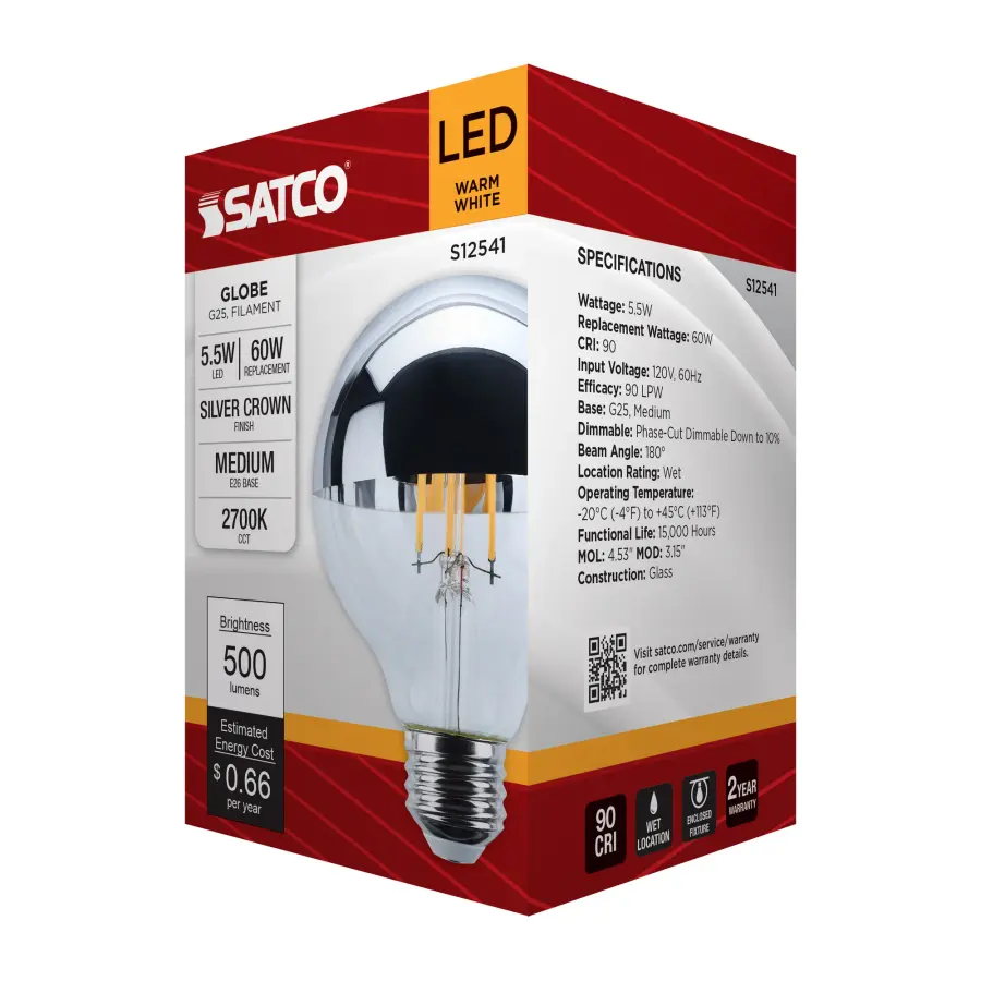 5.5 Watt G25 LED - Medium Base - 2700K CCT - Silver Crown - 60 Watt Replacement - Image 7