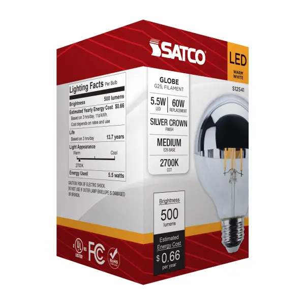 5.5 Watt G25 LED - Medium Base - 2700K CCT - Silver Crown - 60 Watt Replacement - Image 8