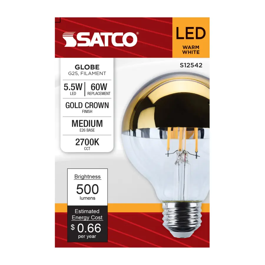 5.5 Watt G25 LED - Medium Base - 2700K CCT - Gold Crown - 60 Watt Replacement - Image 3