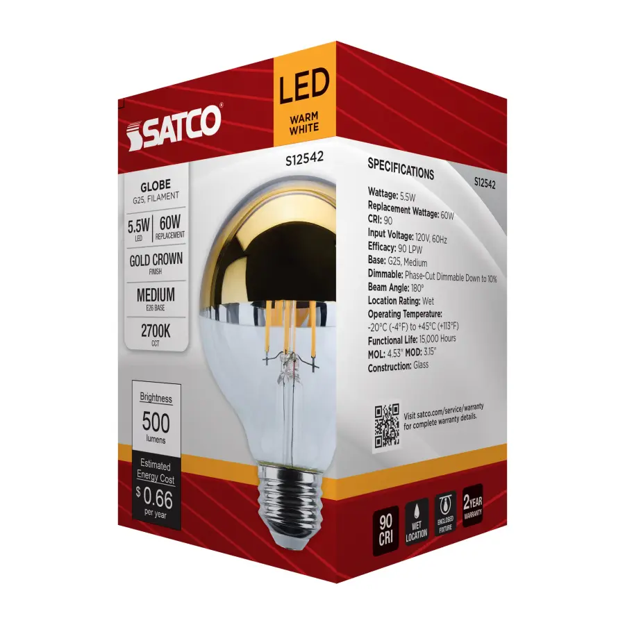 5.5 Watt G25 LED - Medium Base - 2700K CCT - Gold Crown - 60 Watt Replacement - Image 7