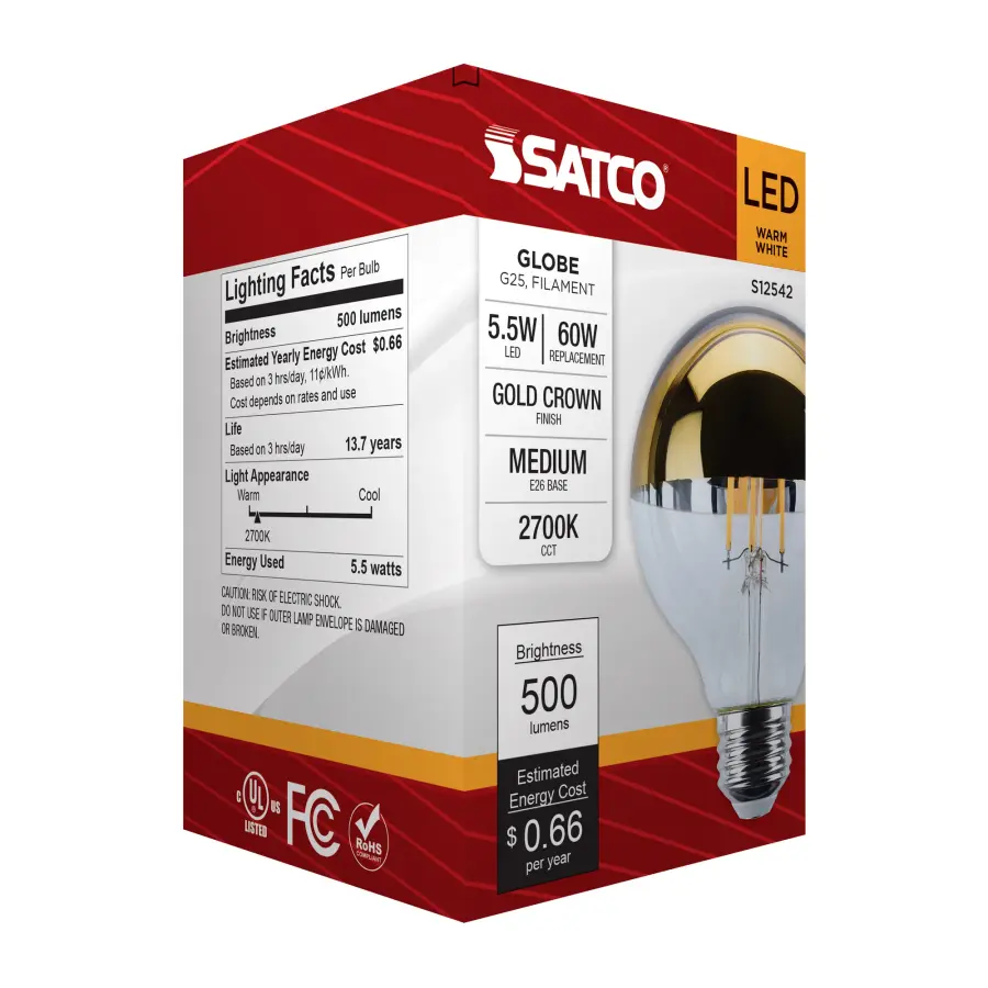 5.5 Watt G25 LED - Medium Base - 2700K CCT - Gold Crown - 60 Watt Replacement - Image 8